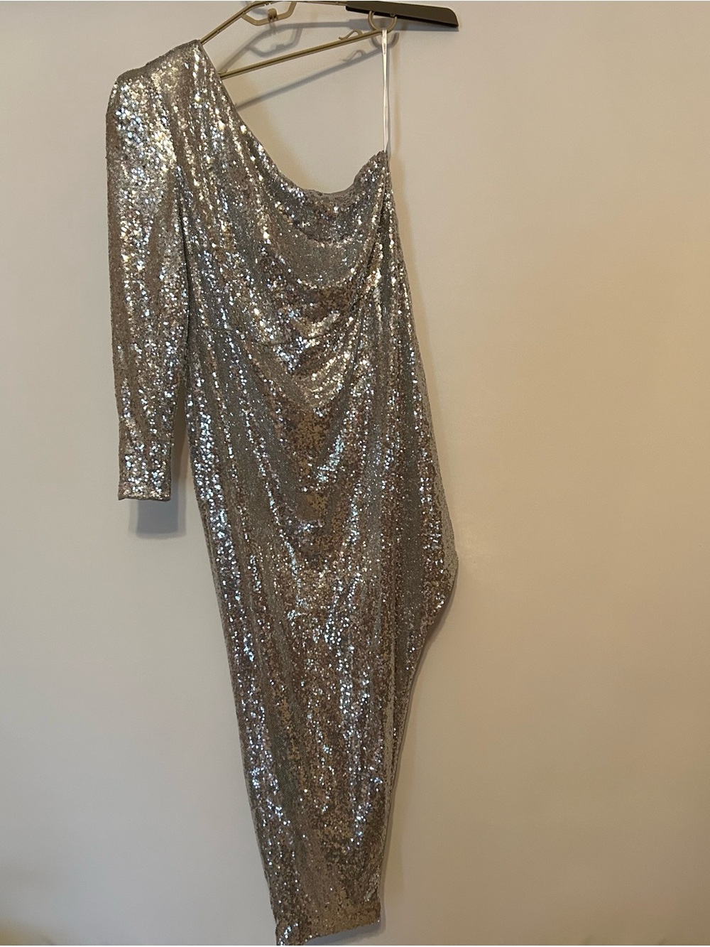 Eloquii Silver Sequin One-Shoulder Draped Dress